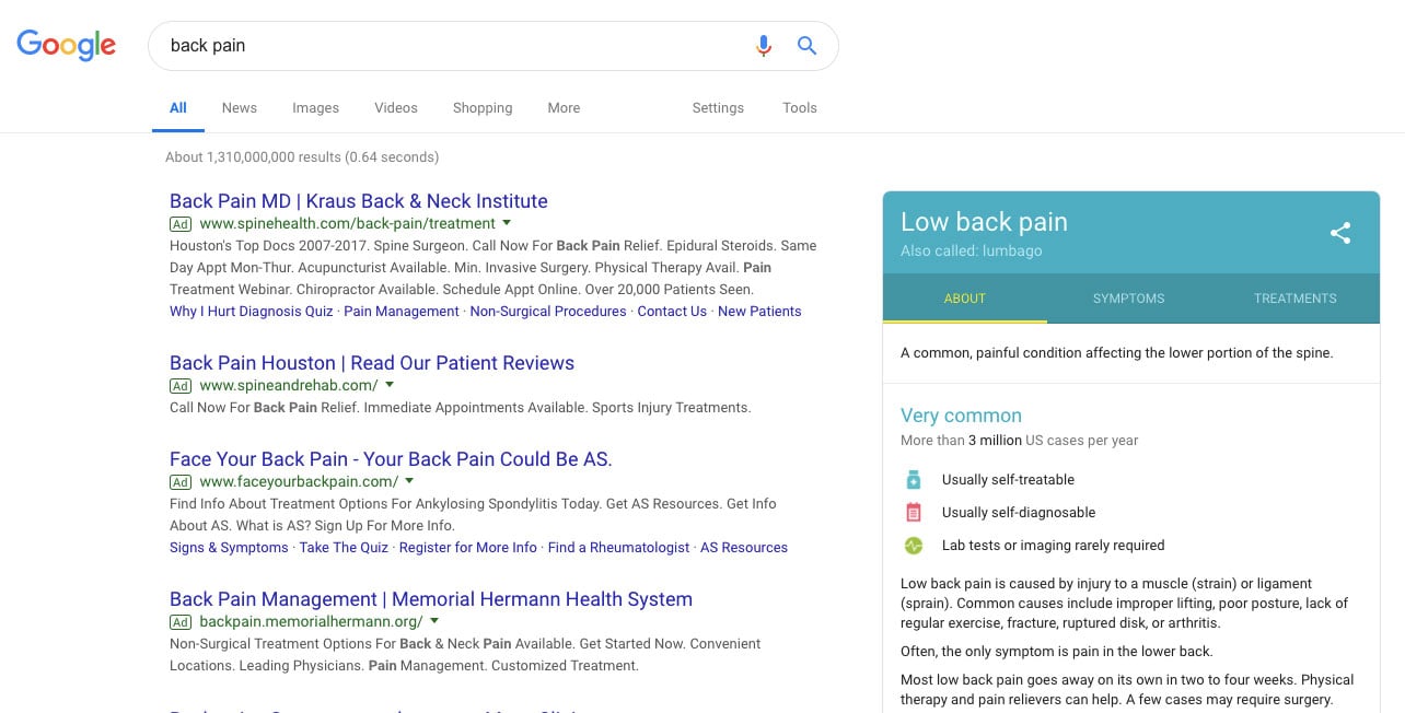 google search back pain
